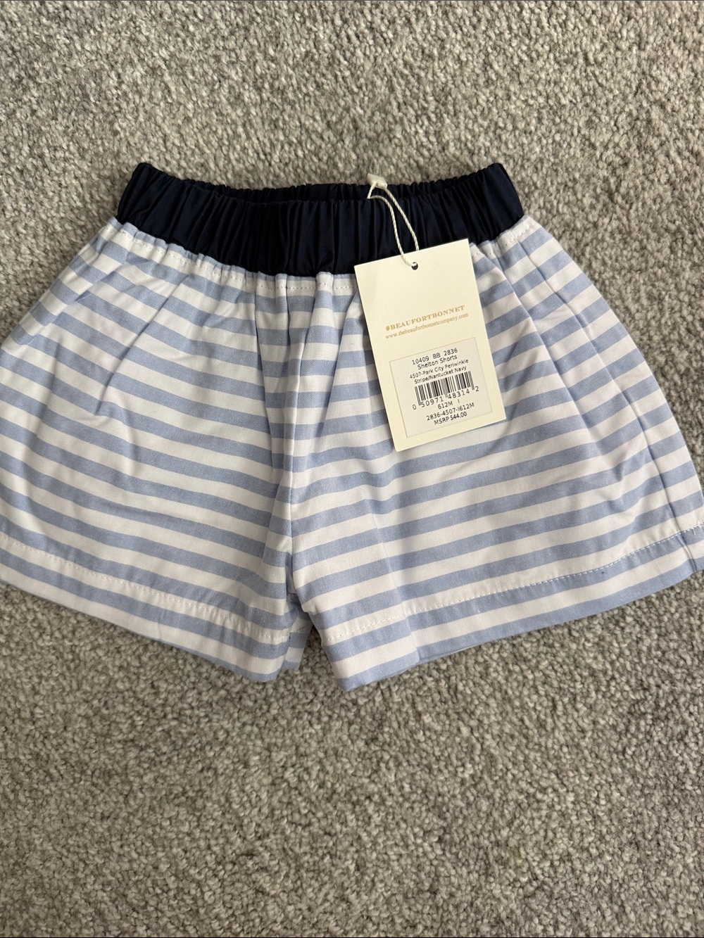 The Beaufort Bonnet Company Navy & Light Blue Striped Pull-On Kids Shorts